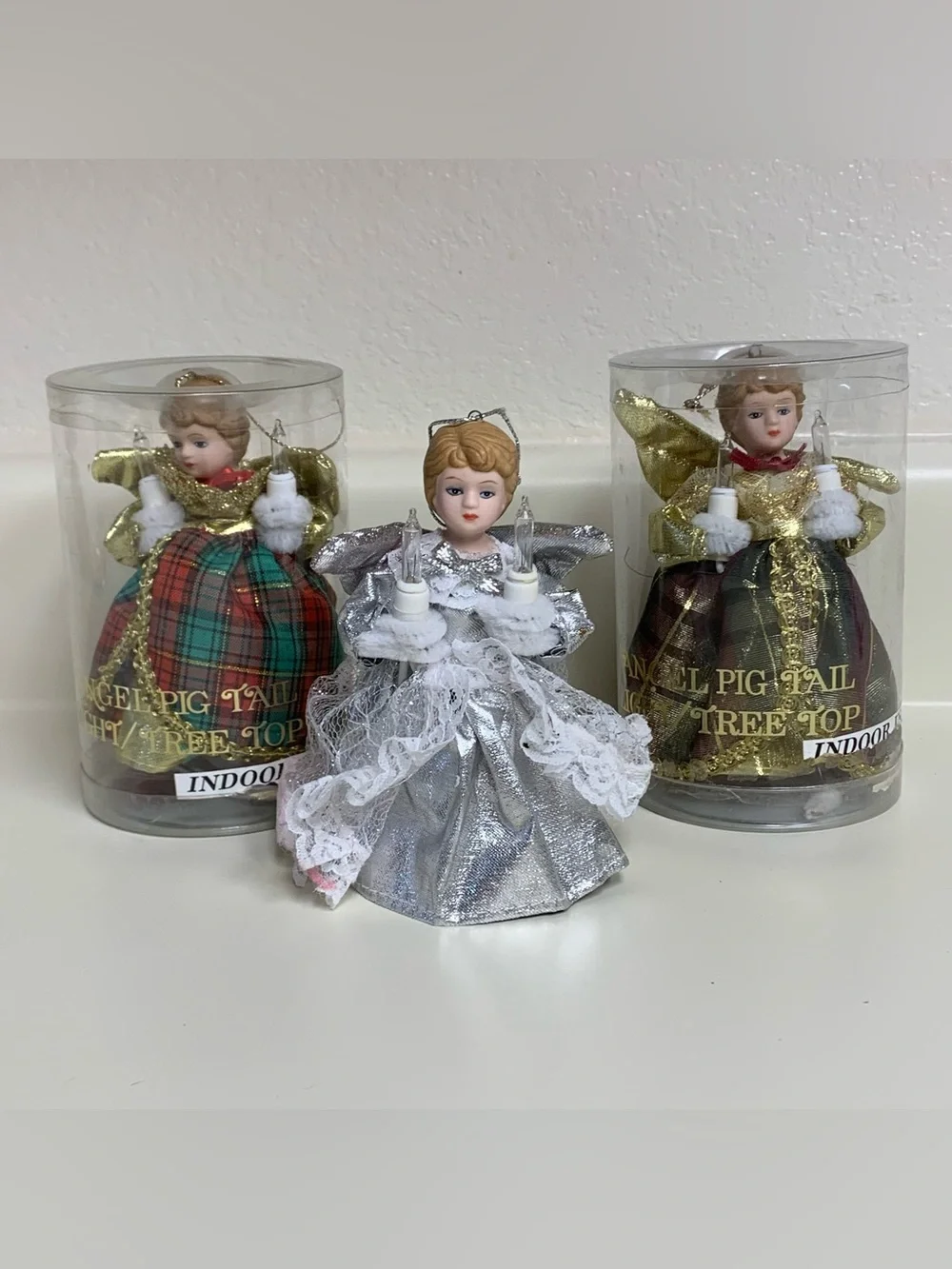 3 Trim A Home Angel Mini Tree Topper Pigtail Light Up Ornaments Kmart 5” Vtg